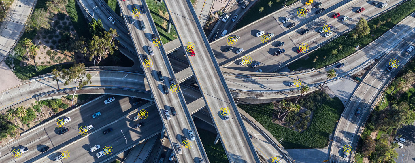 aerial view of cars on a highway
